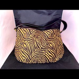 Zebra knit & leather over the shoulder purse